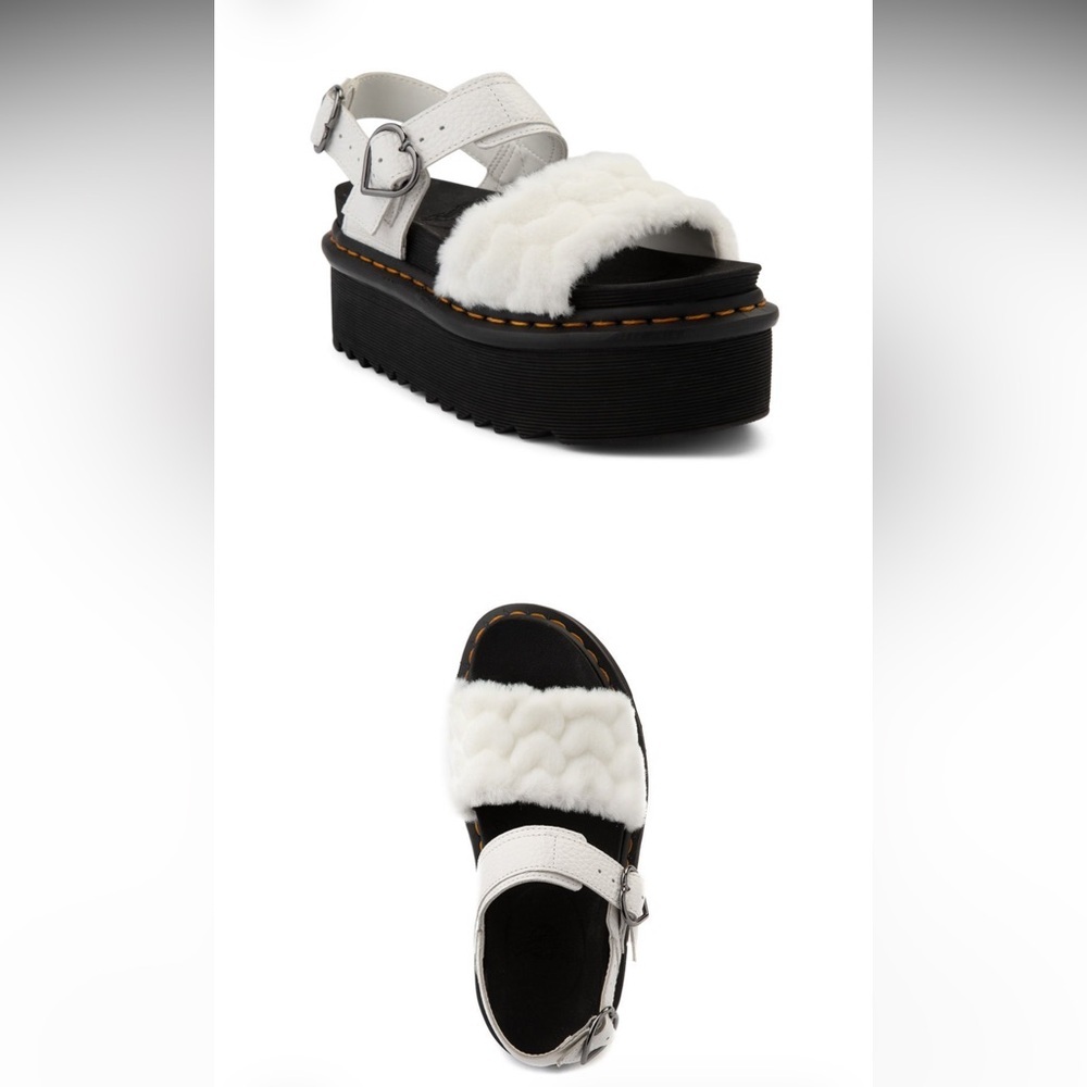 Dr. Martens White and Black Voss Quad Platform Sandals